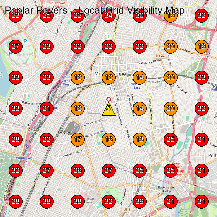 Poplar Pavers GeoGrid visibility map for Concrete Contractor in Yonkers